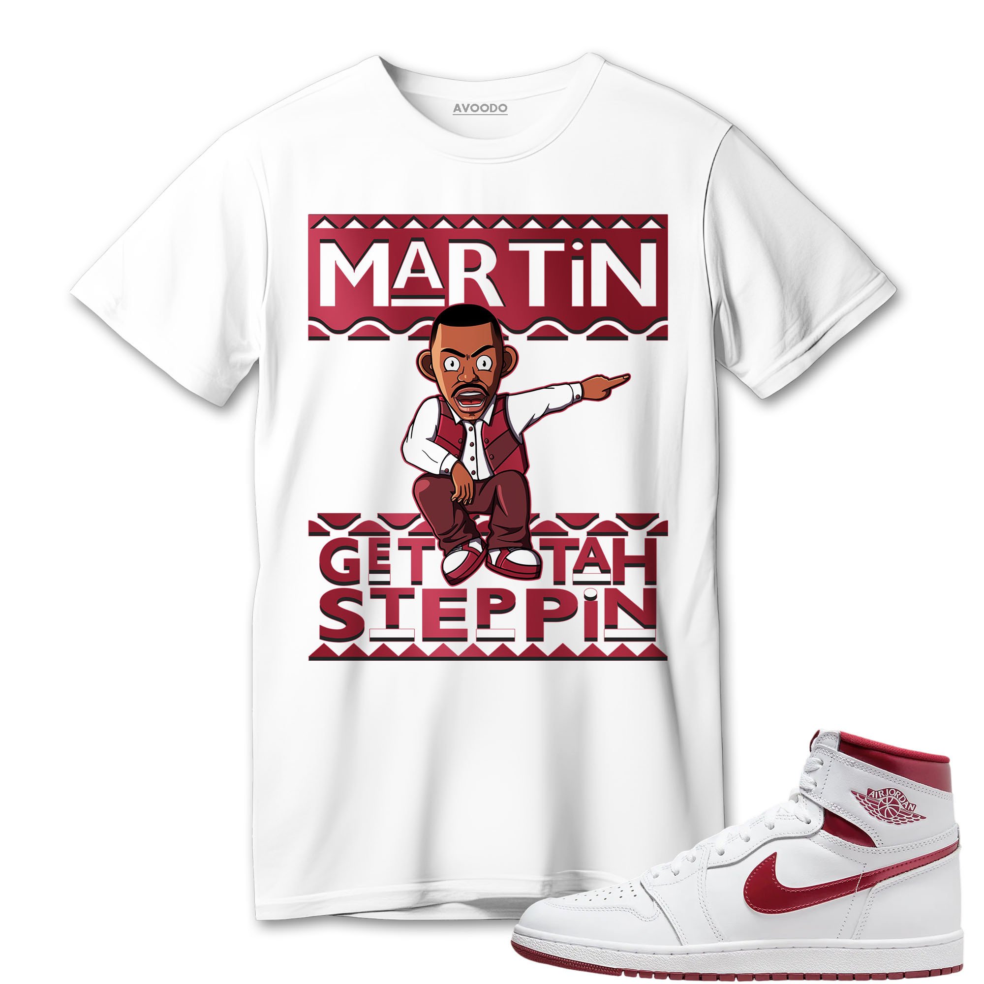 AJ 1 High 85 Metallic Burgundy T-Shirt Match Martin Get Tah Steppin