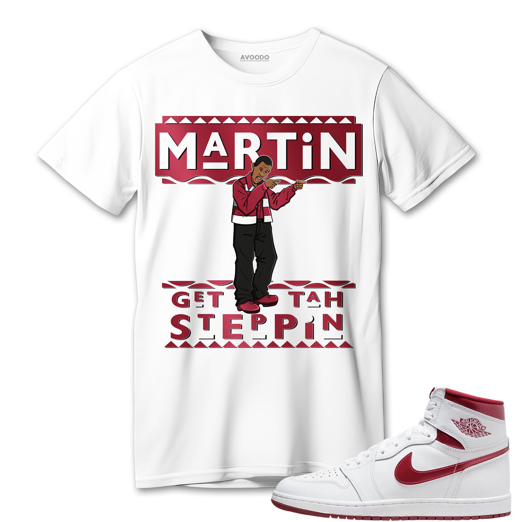 AJ 1 High 85 Metallic Burgundy T-Shirt Match Martin Get Tah Steppin2