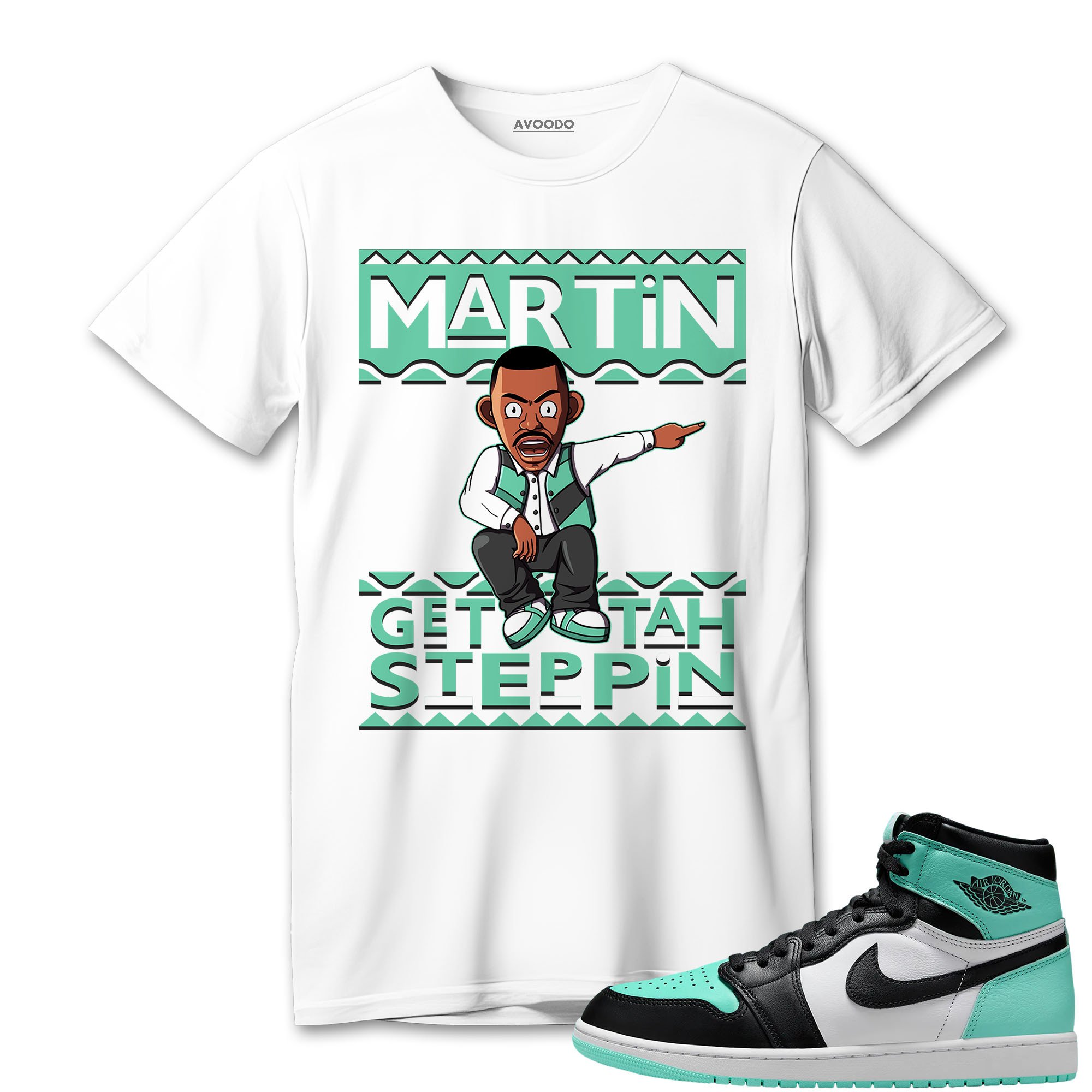 AJ 1 High OG Green Glow T-Shirt Match Martin Get Tah Steppin