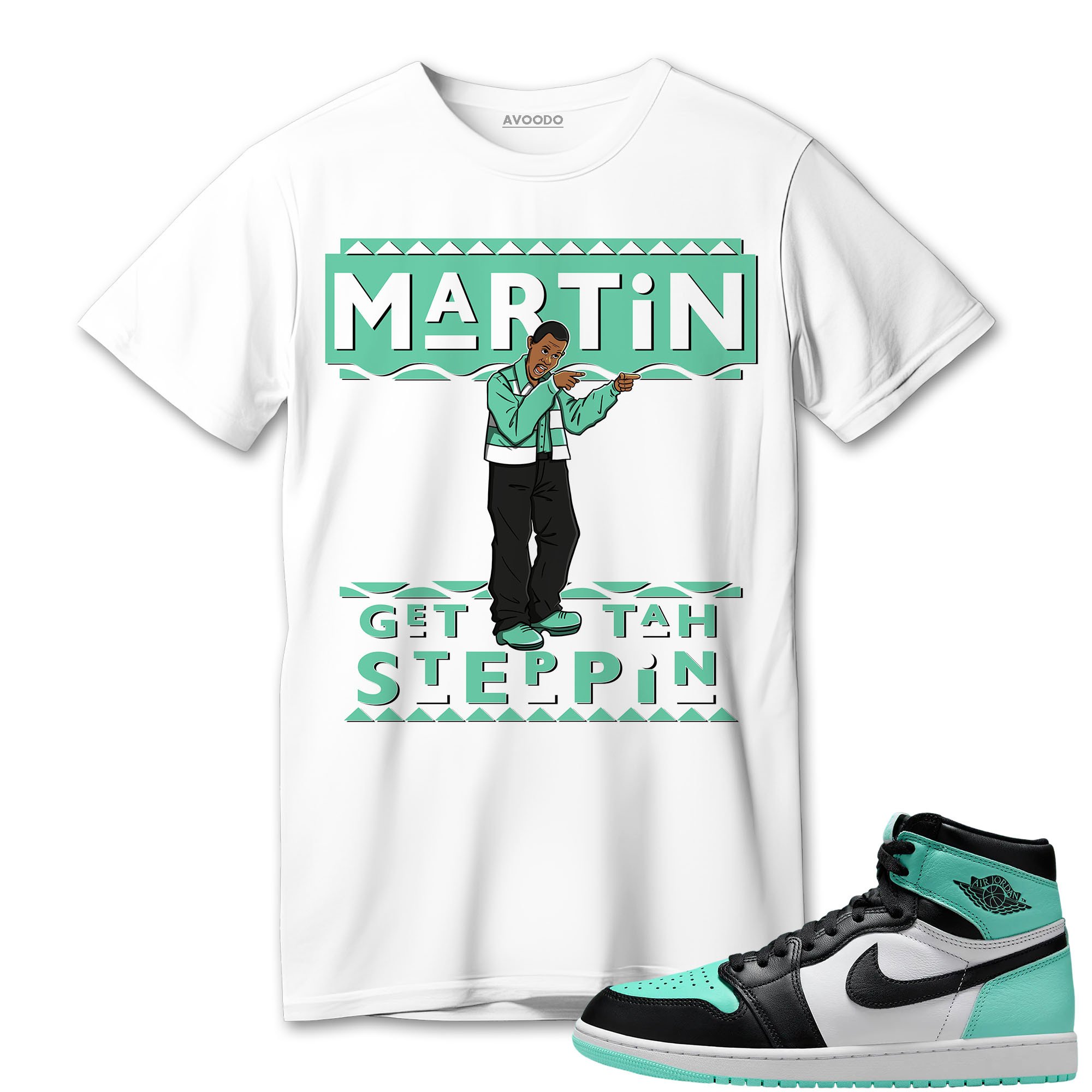 AJ 1 High OG Green Glow T-Shirt Match Martin Get Tah Steppin2