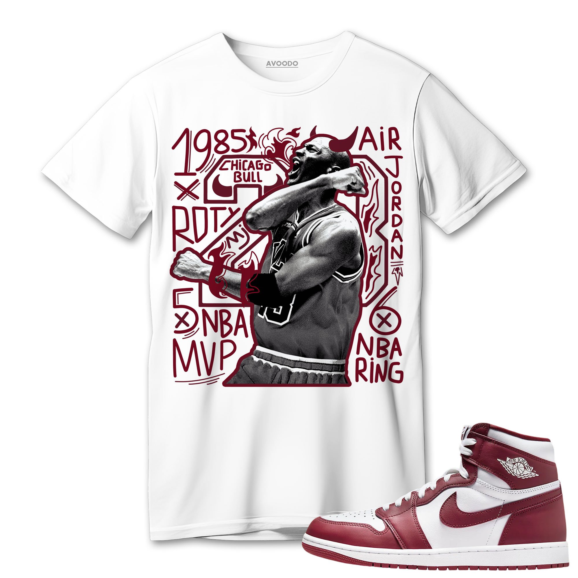 AJ 1 High White Team Red T-Shirt Match 23 MJ