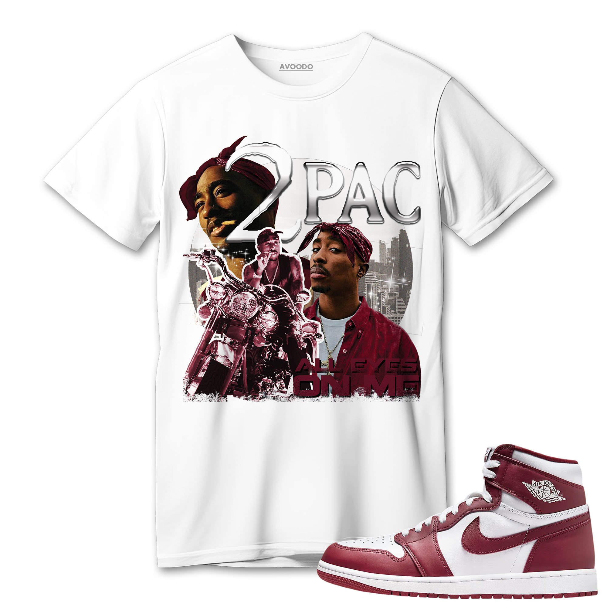 AJ 1 High White Team Red T-Shirt Match 90s Pac Shakur