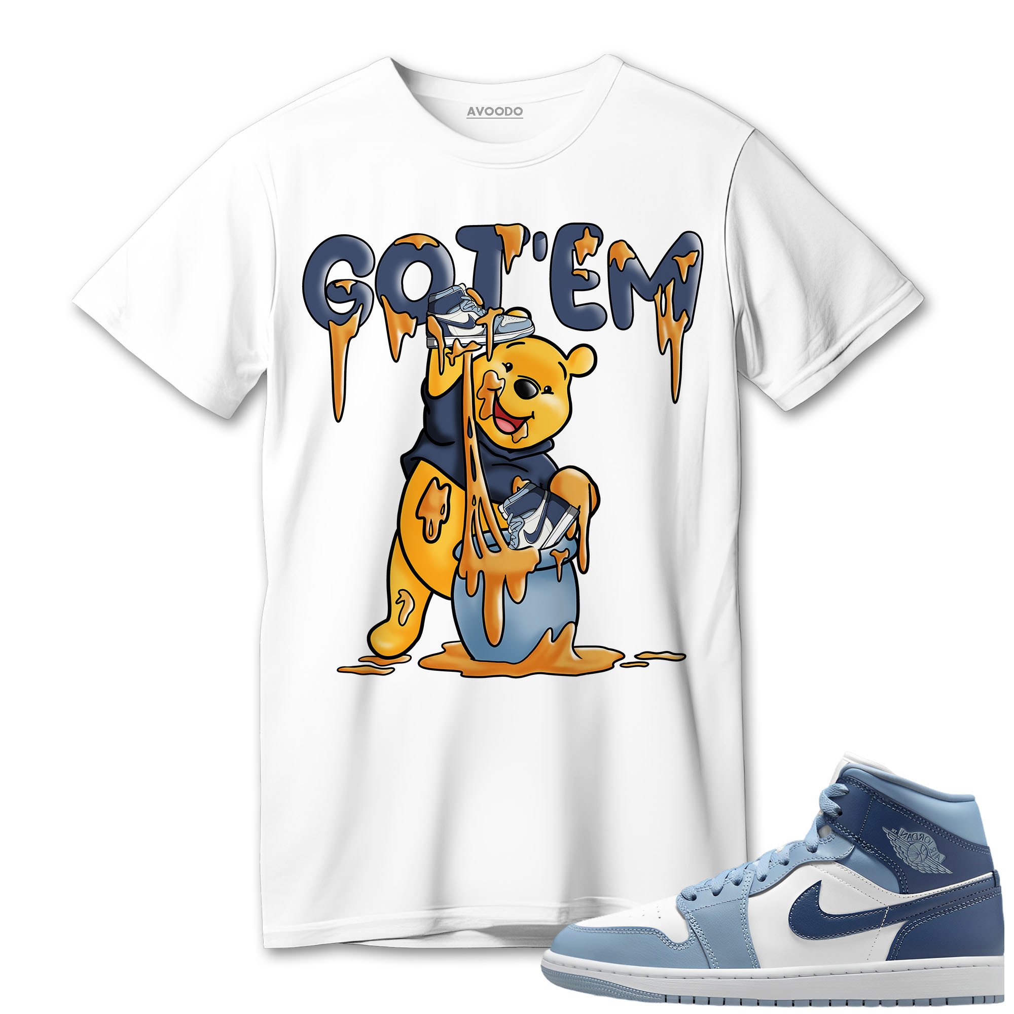 AJ 1 Mid Diffused Blue Grey T-Shirt Match Got Em Winnie The Pooh