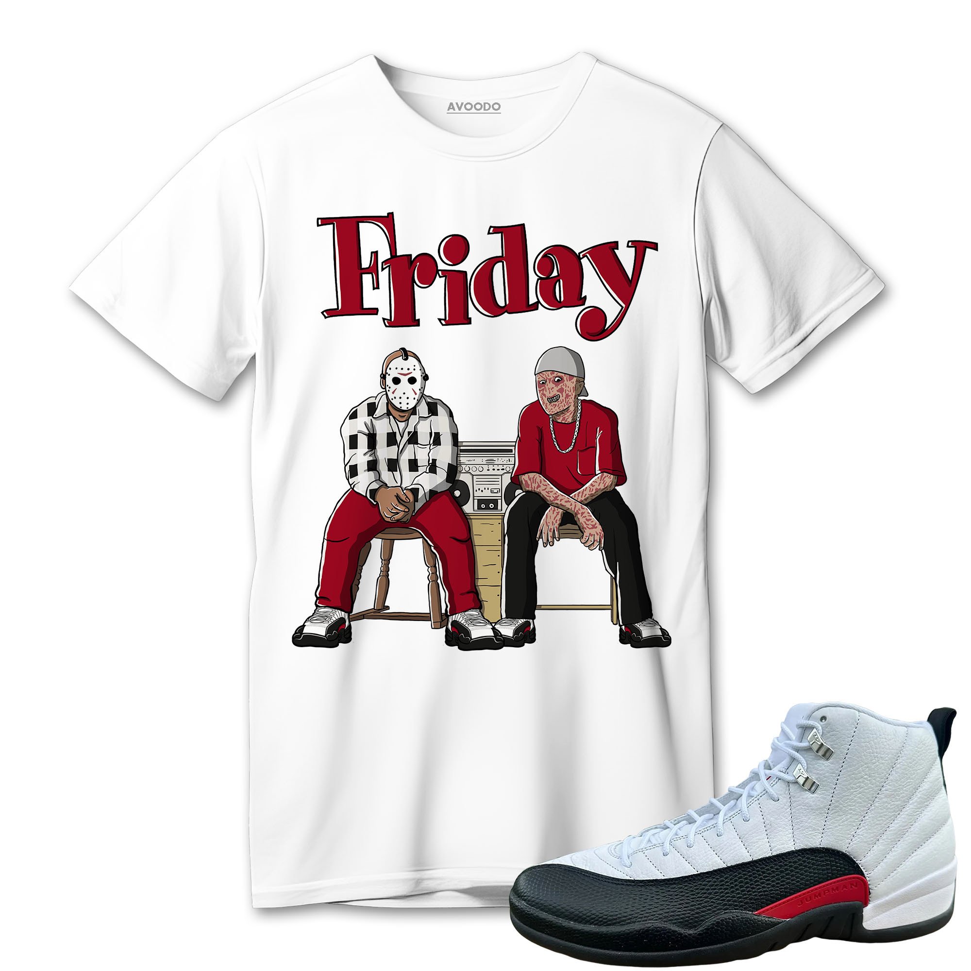 AJ 12 Retro Red Taxi T-Shirt Match Friday