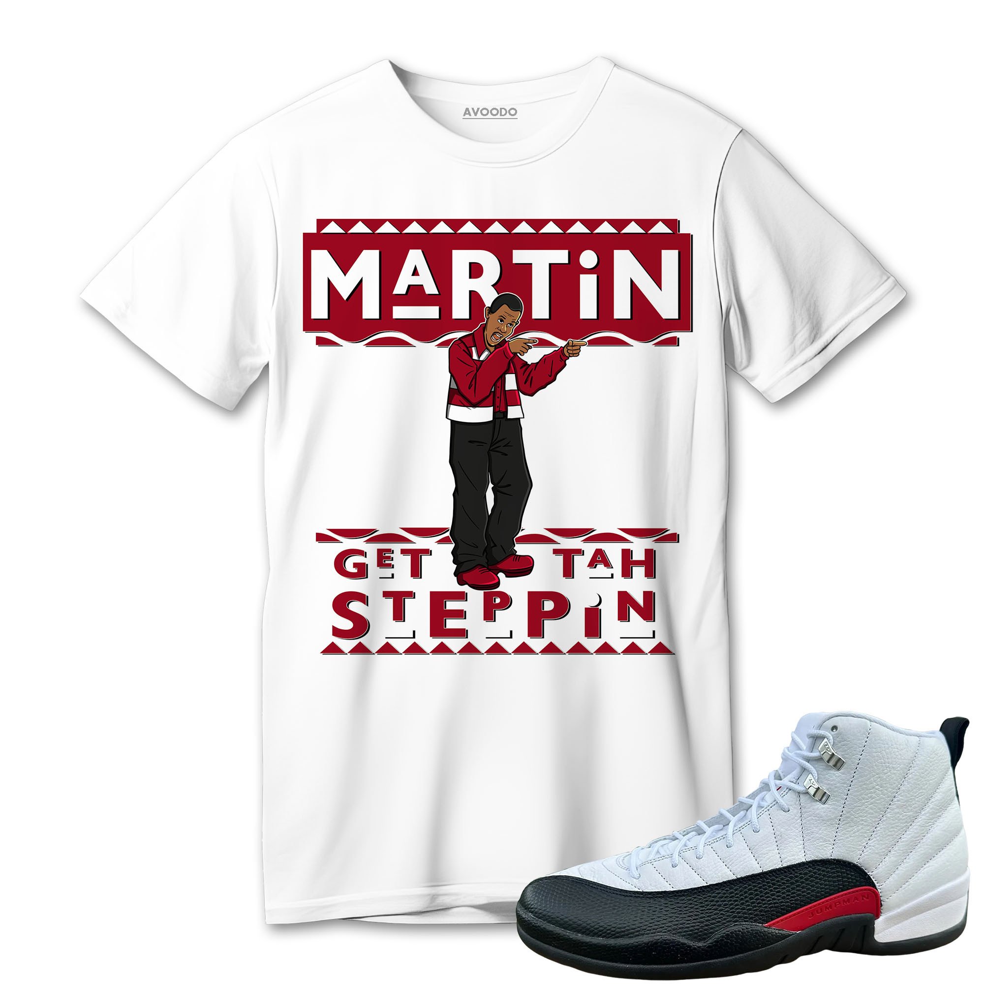 AJ 12 Retro Red Taxi T-Shirt Match Martin Get Tah Steppin2
