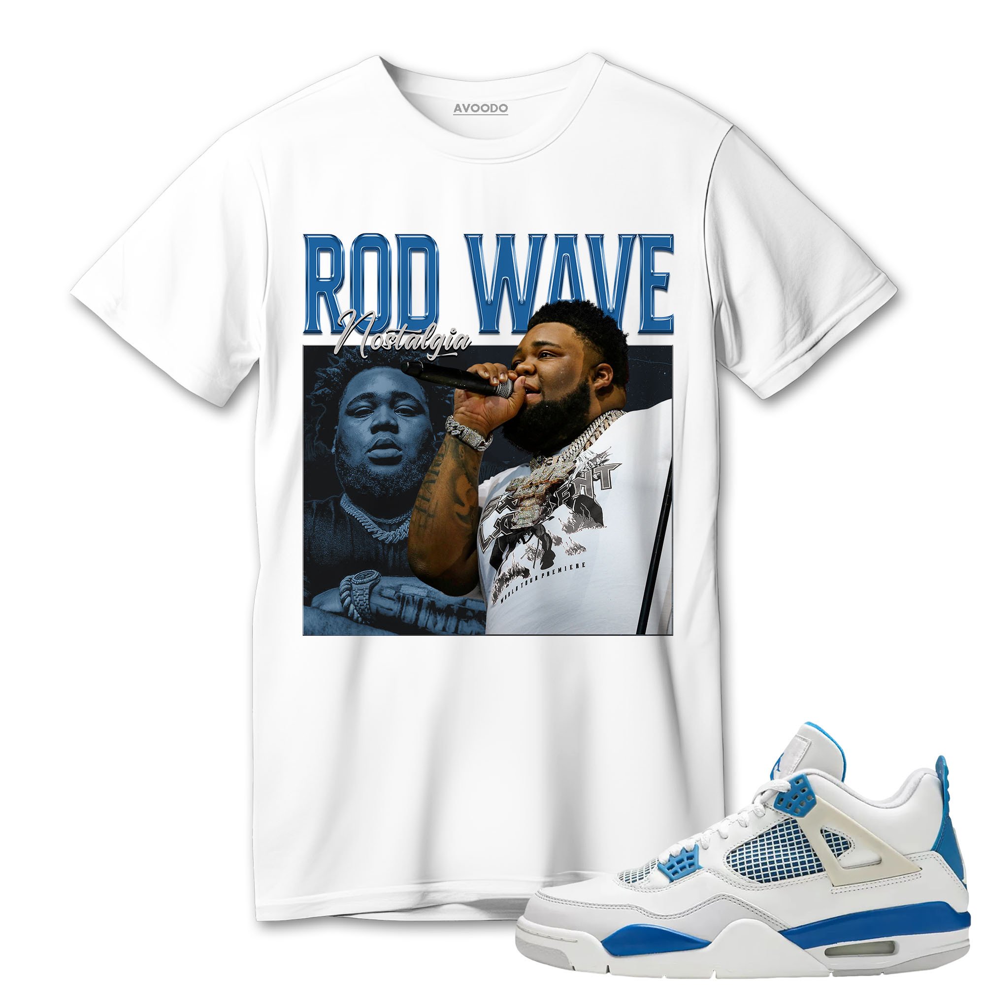 AJ 4 Industrial Blue T-Shirt Match 90s Rd Wave
