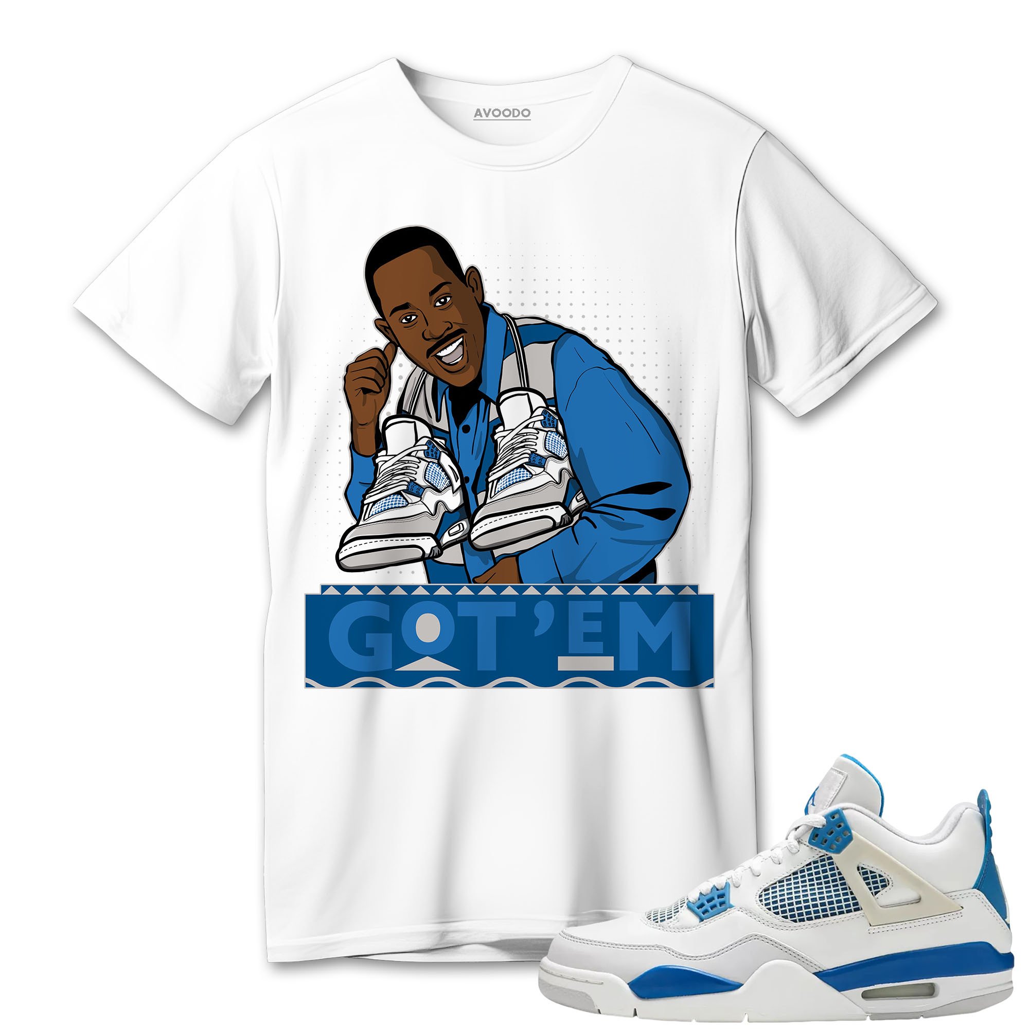 AJ 4 Industrial Blue T-Shirt Match 90s TV Series Got Em