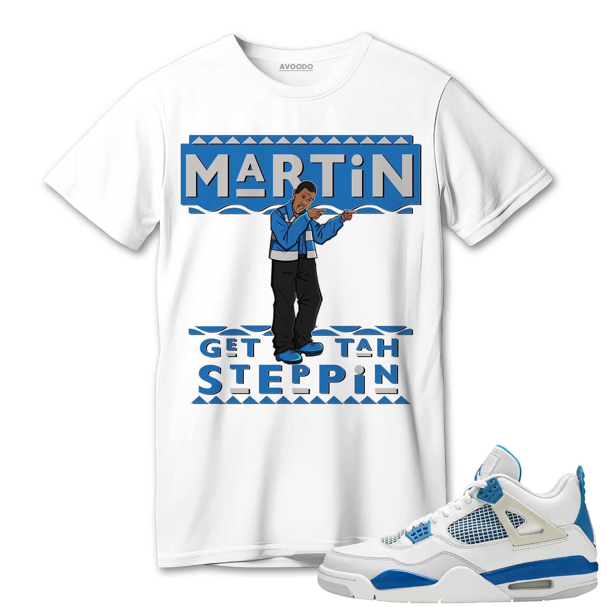 AJ 4 Industrial Blue T-Shirt Match Martin Get Tah Steppin2