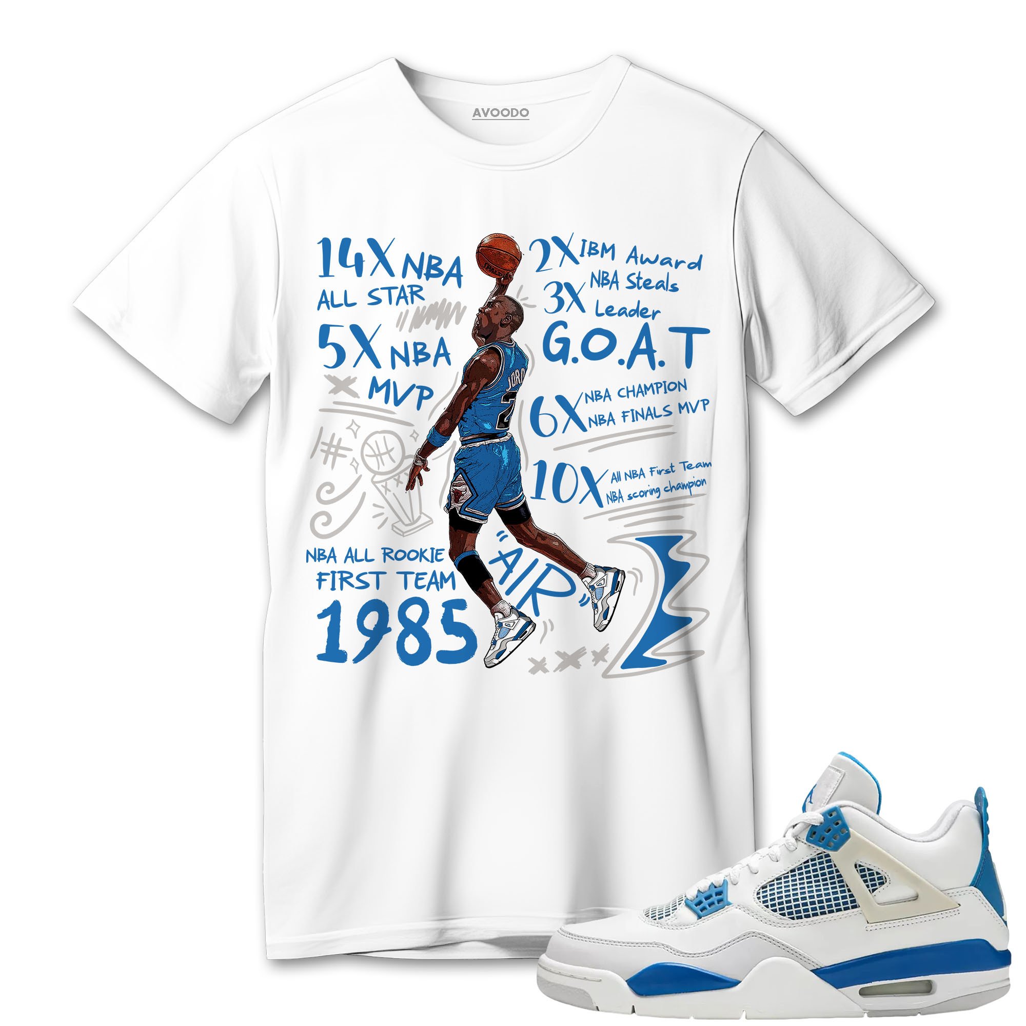AJ 4 Industrial Blue T-Shirt Match MJ Accolades Sneaker