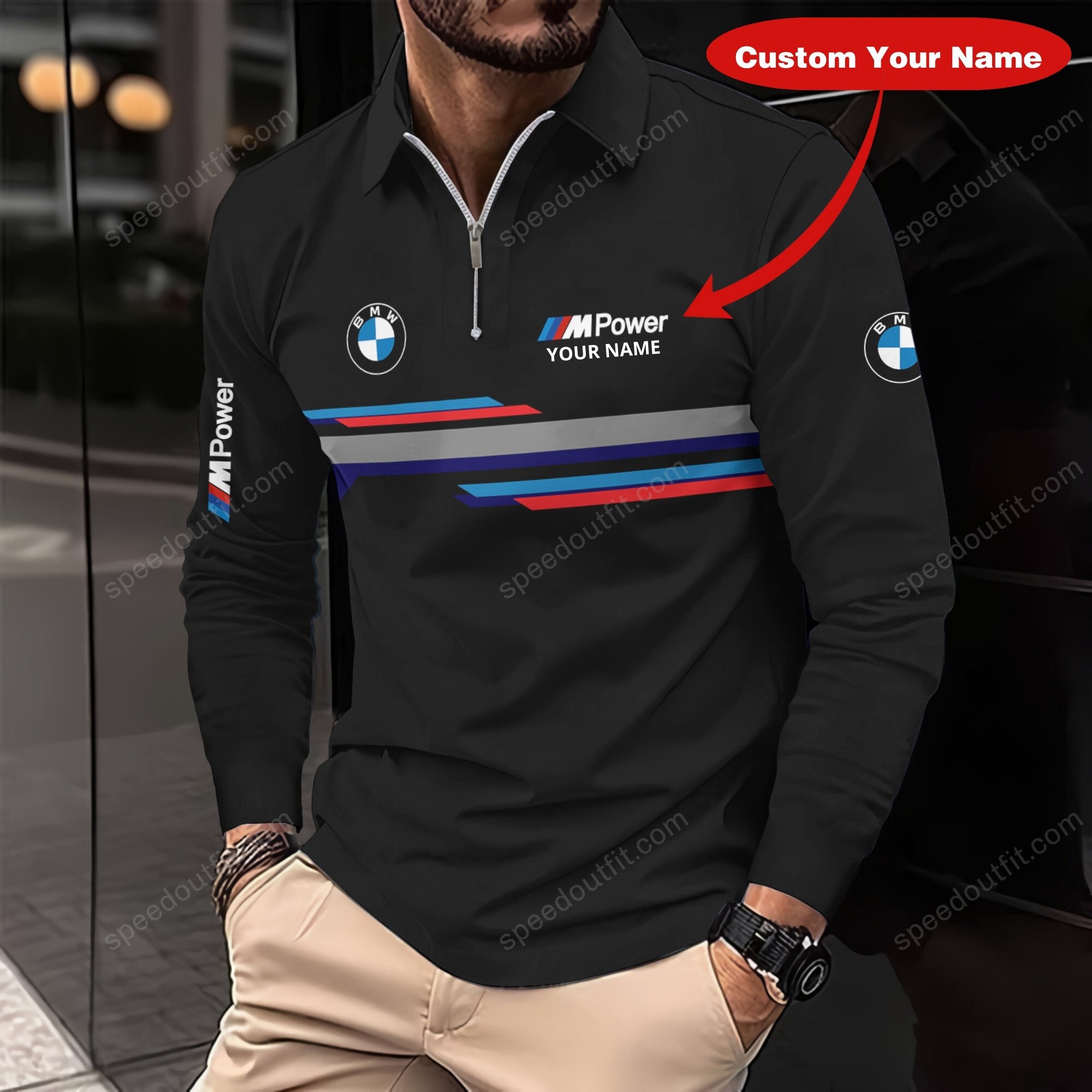 High Quality Printed Customize Men Long Sleeve Zip Polo BMW-EZWCPO-9182801