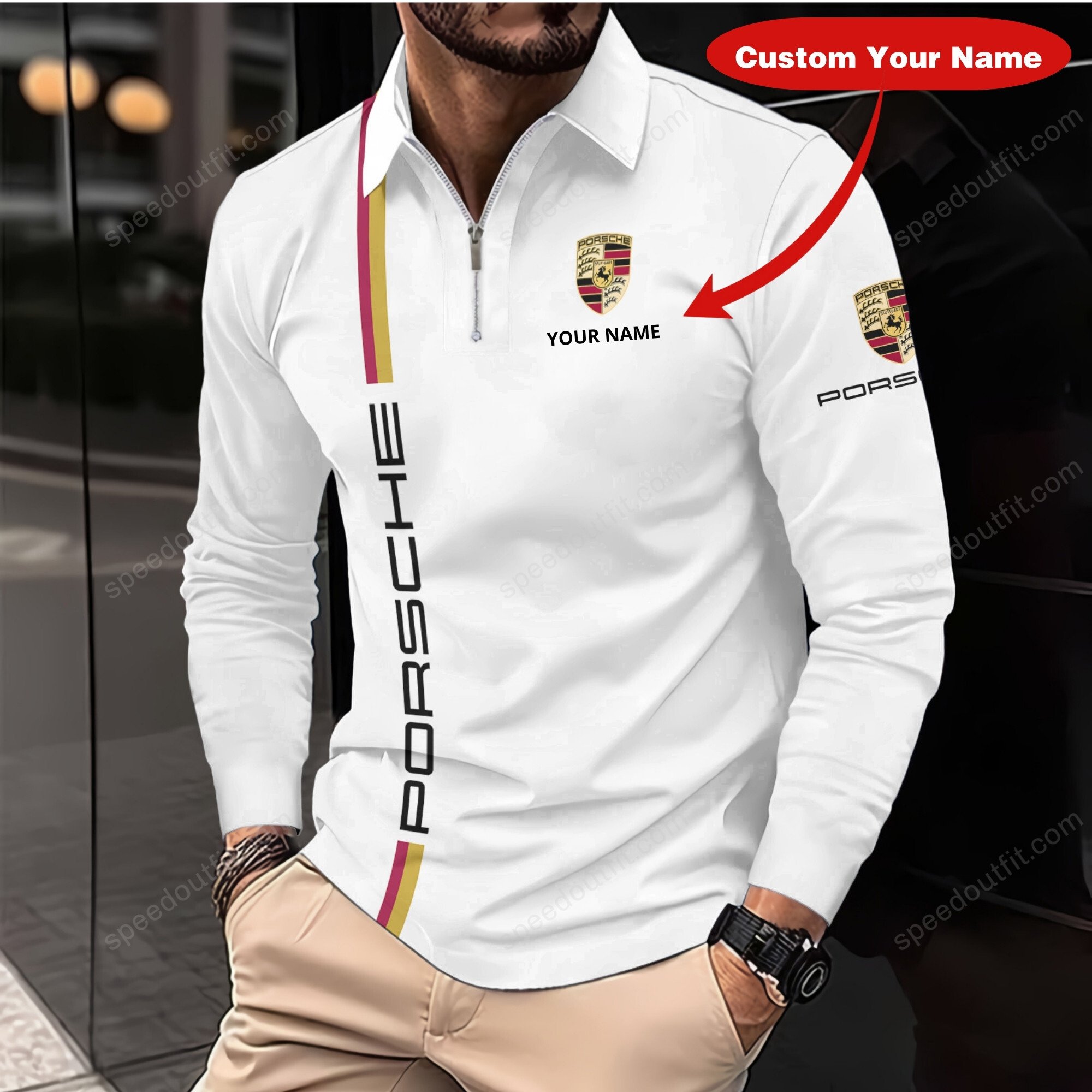 High Quality Printed Customize Men Long Sleeve Zip Polo PORS-EZWCPO-8102884