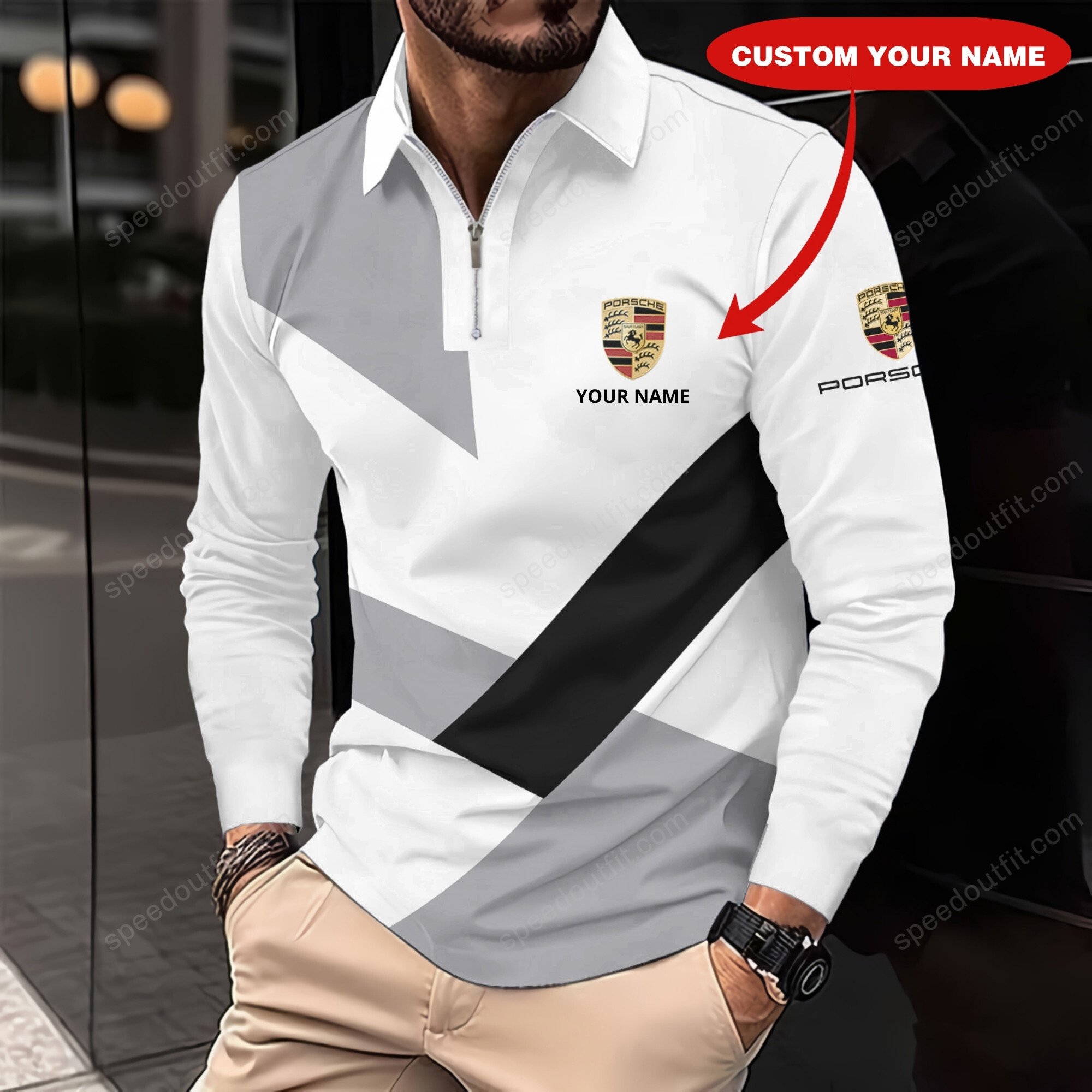 High Quality Printed Customize Men Long Sleeve Zip Polo PORS-EZWCPO-8102885