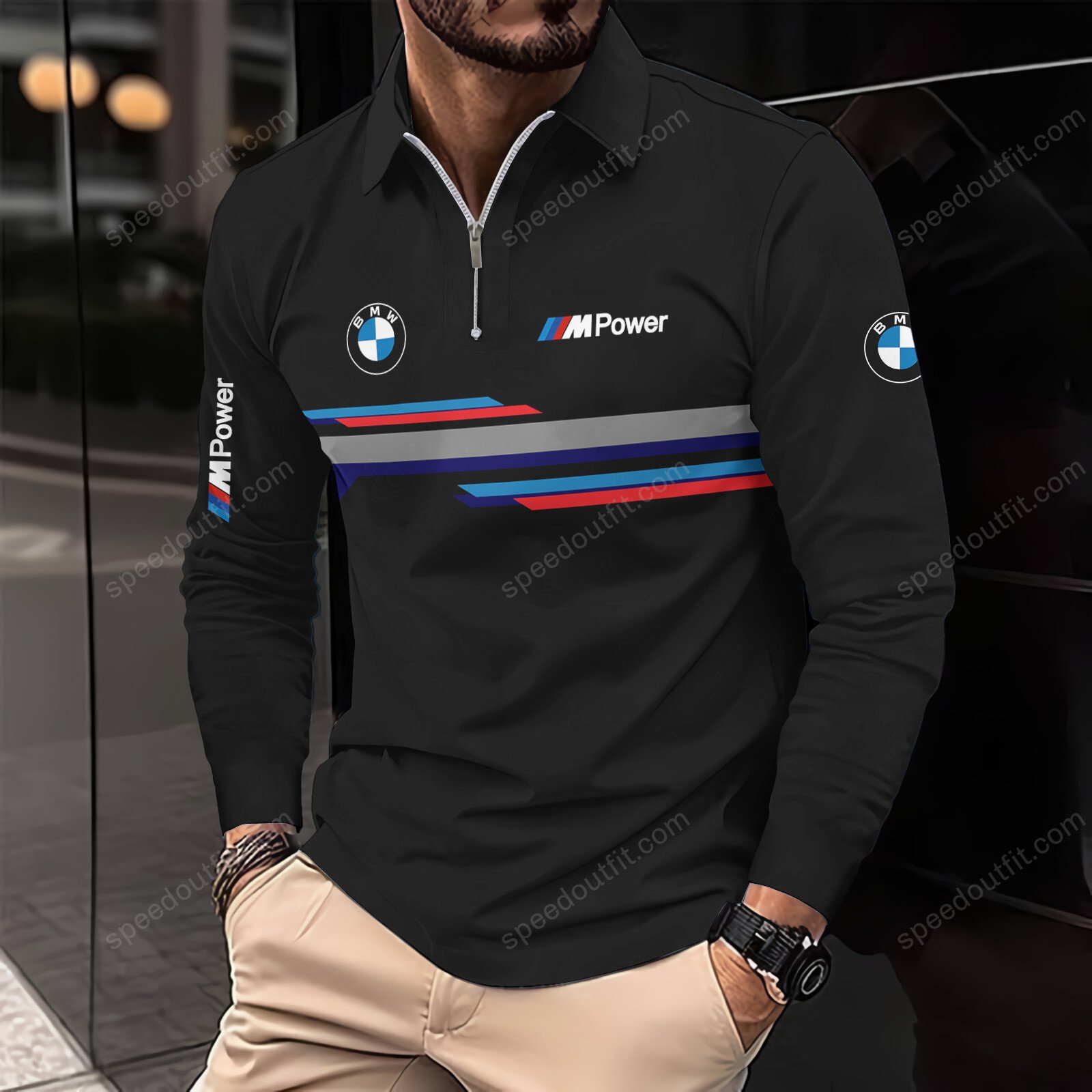 High Quality Printed Men Long Sleeve Zip Polo BMW-EZWCPO-918280