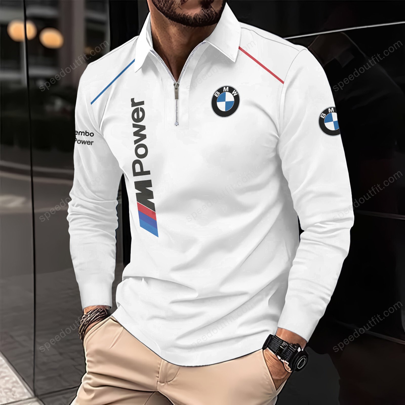High Quality Printed Men Long Sleeve Zip Polo BMW-EZWCPO-918281