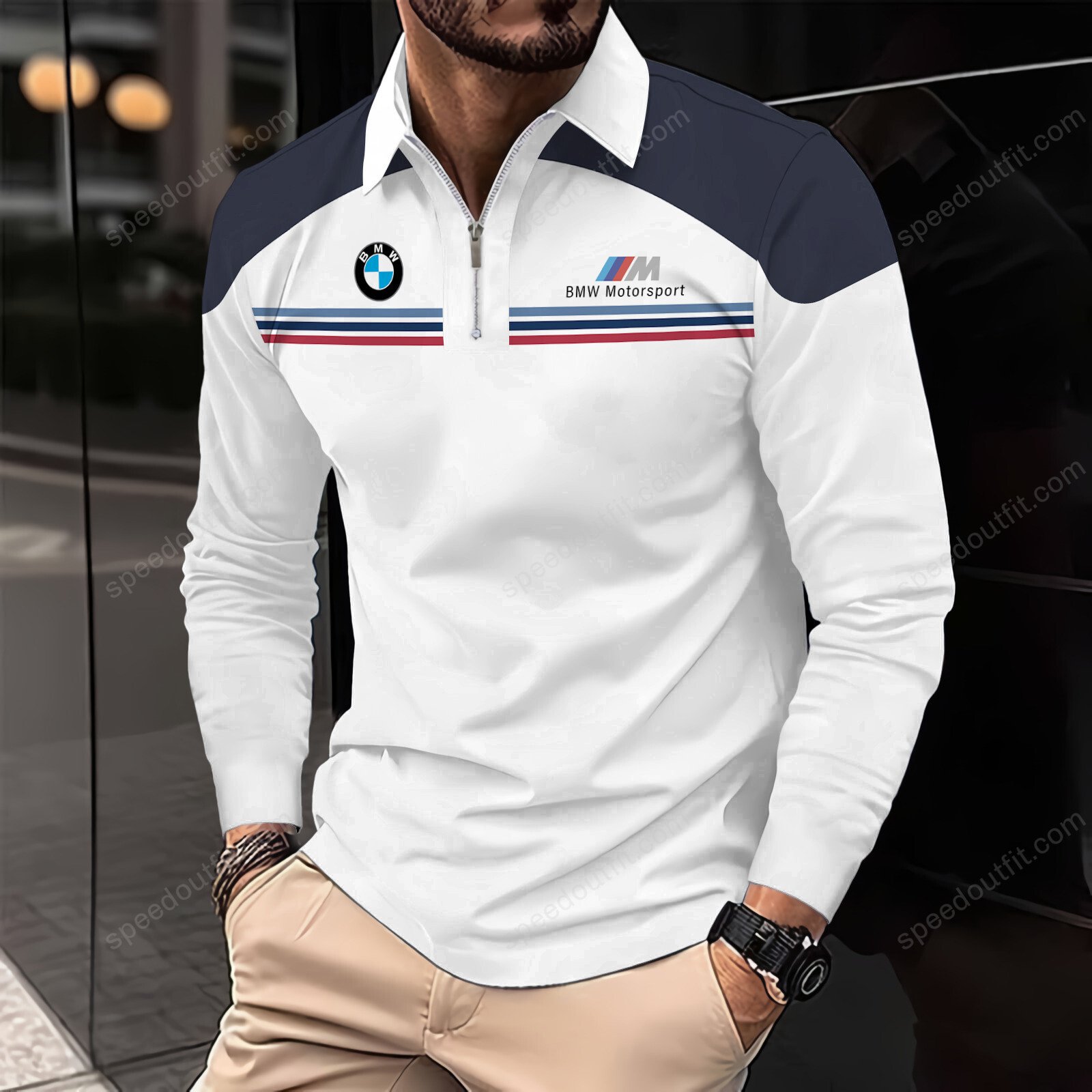 High Quality Printed Men Long Sleeve Zip Polo BMW-EZWCPO-918284