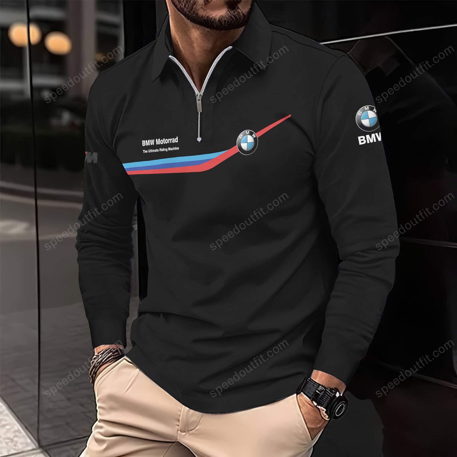 High Quality Printed Men Long Sleeve Zip Polo BMW-EZWCPO-918285