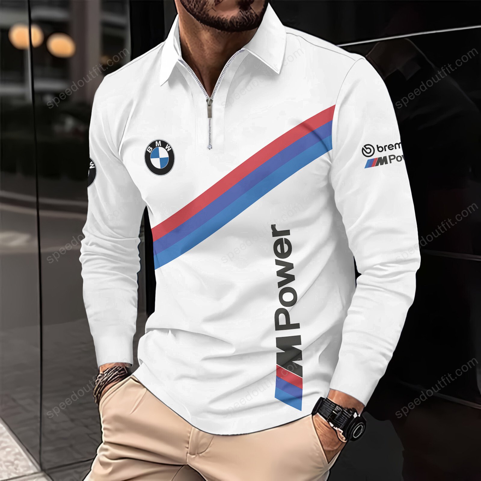 High Quality Printed Men Long Sleeve Zip Polo BMW-EZWCPO-918286