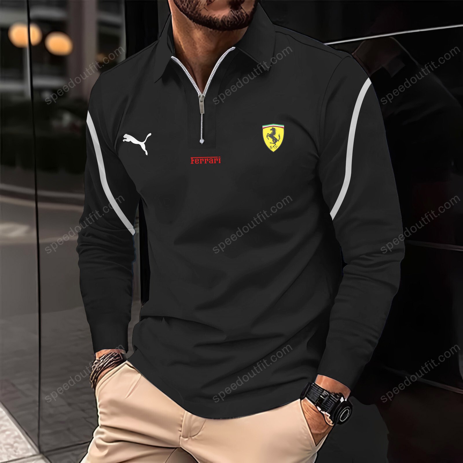 High Quality Printed Men Long Sleeve Zip Polo FER-EZWCPO-1288689