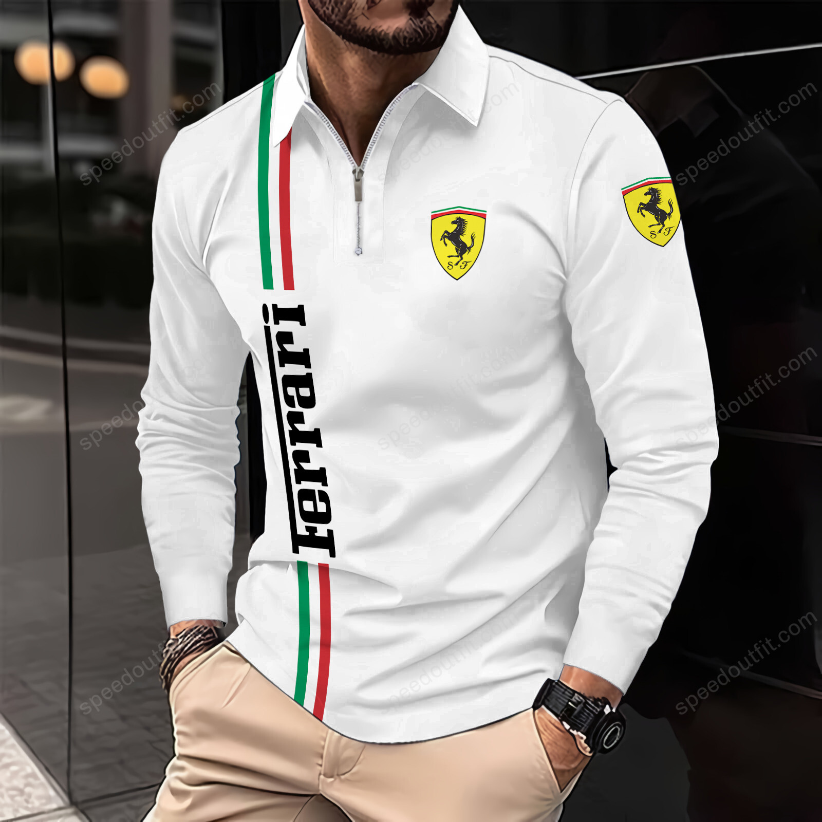 High Quality Printed Men Long Sleeve Zip Polo FER-EZWCPO-1288690