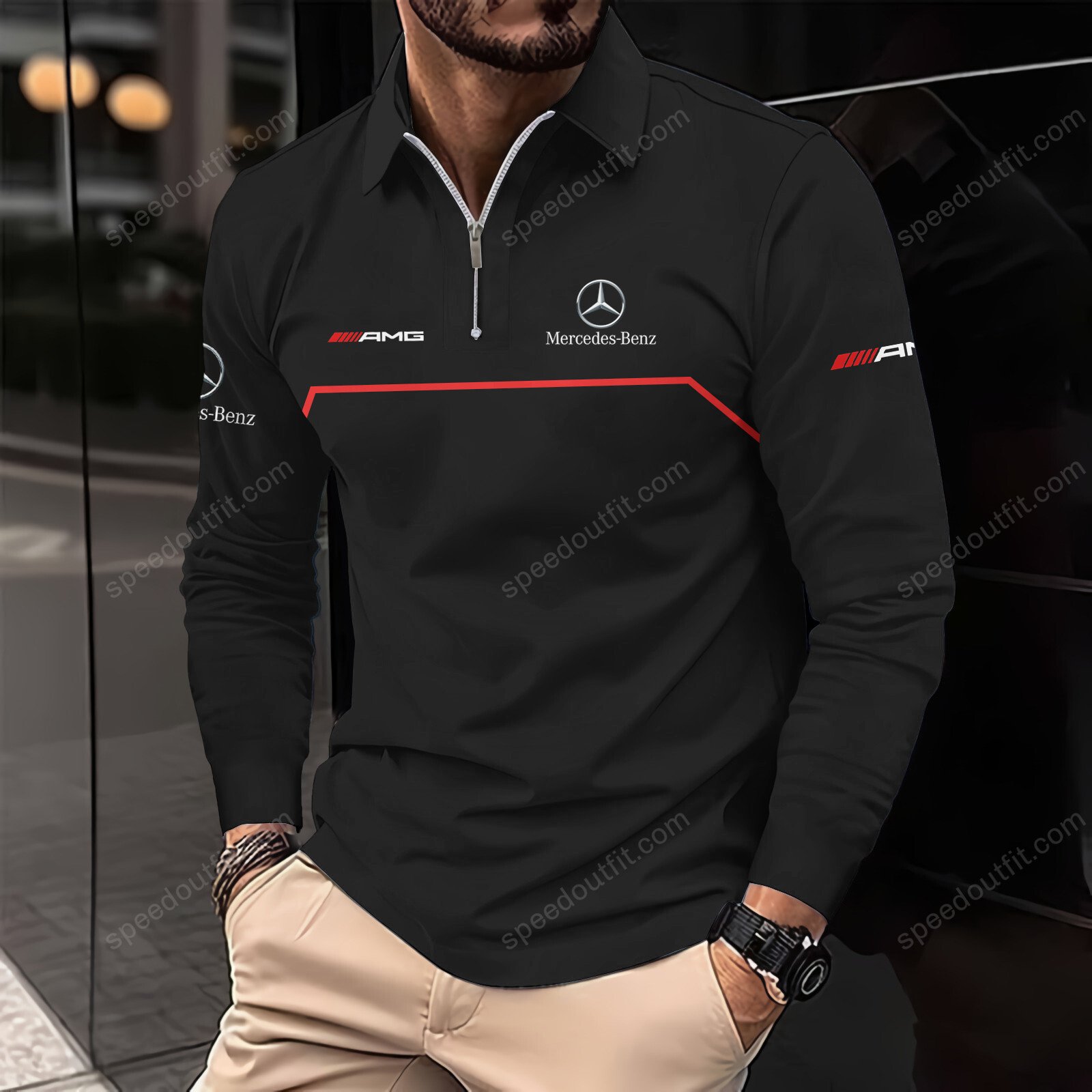 High Quality Printed Men Long Sleeve Zip Polo MER-EZWCPO-12088301