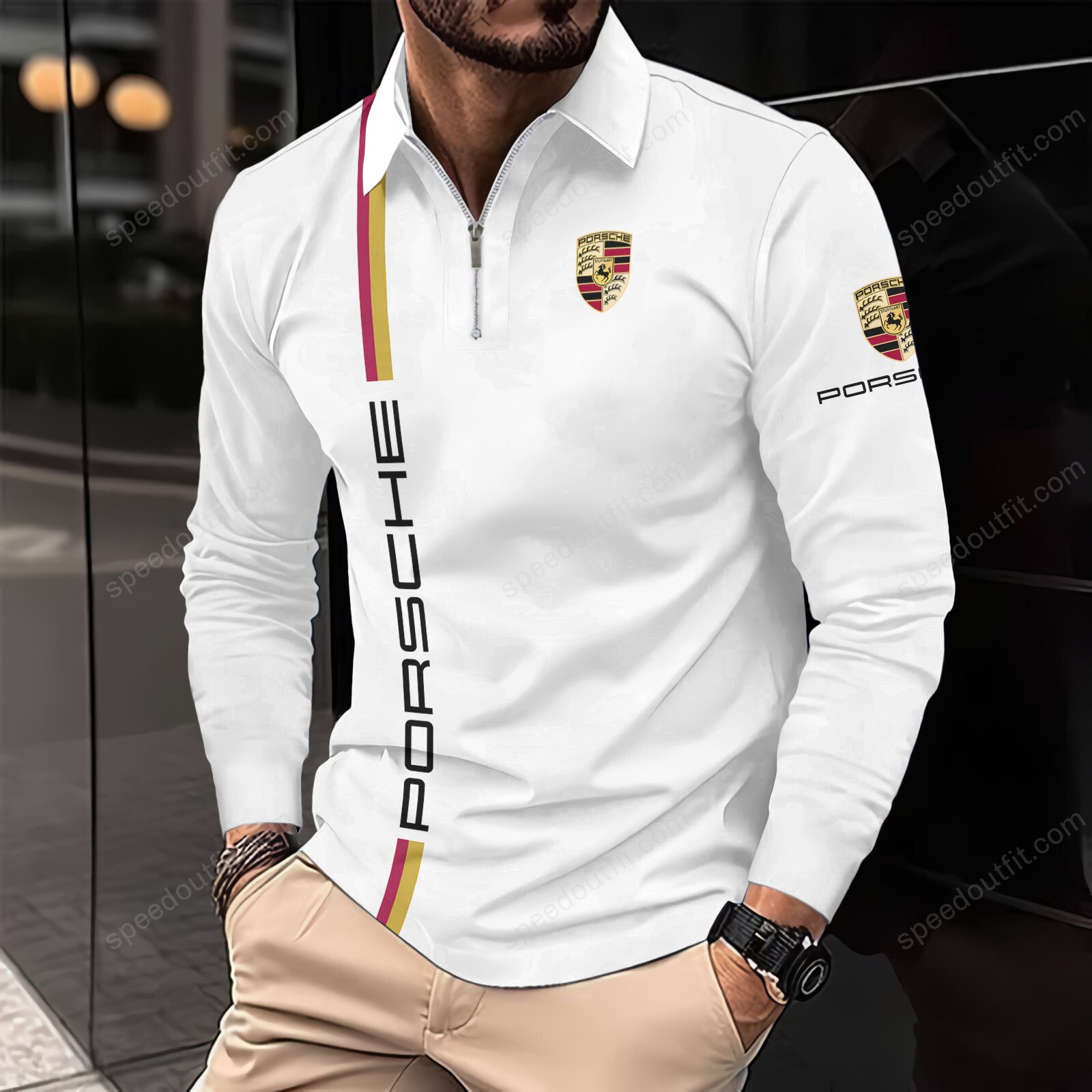 High Quality Printed Men Long Sleeve Zip Polo PORS-EZWCPO-8102881
