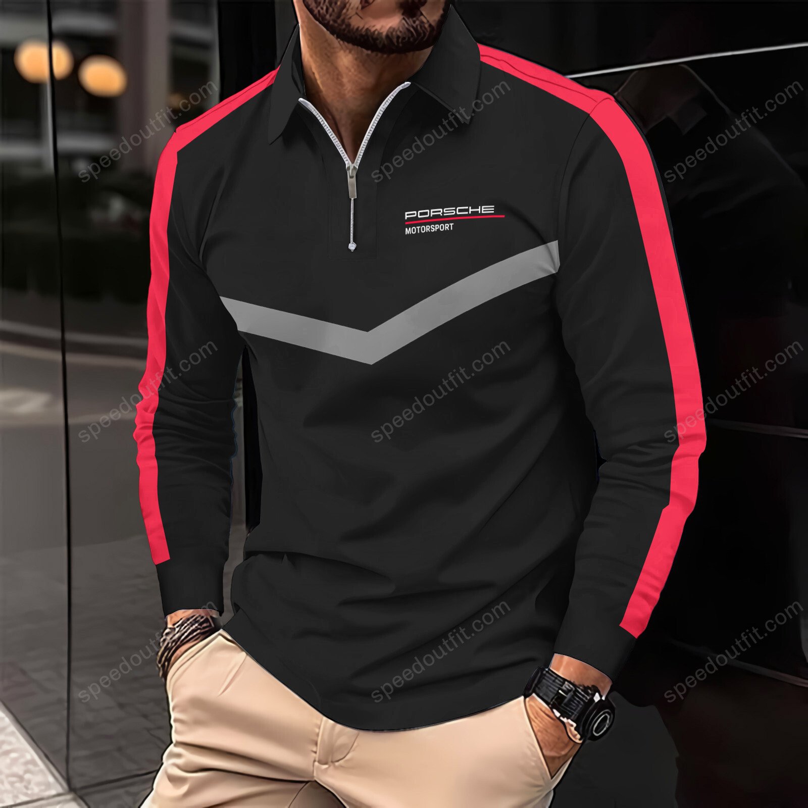 High Quality Printed Men Long Sleeve Zip Polo PORS-EZWCPO-8102883